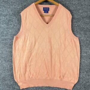 Pendleton Sweater Vest Mens XL Peach Pink Cotton Argyle V Neck Preppy Business